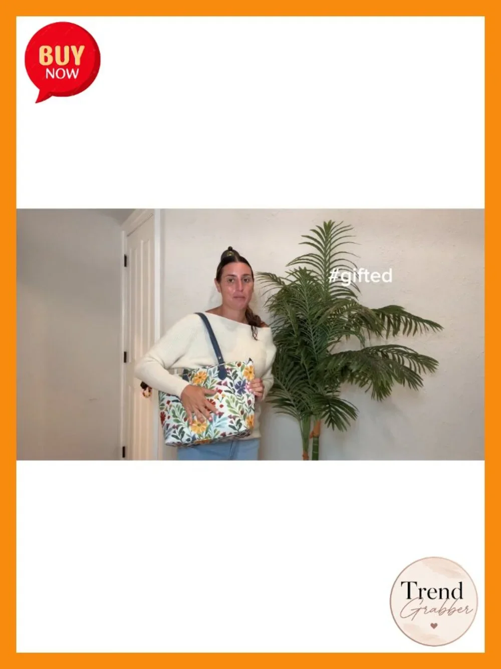 Nylon Tote Bag with Zipper and Pockets, Waterproof